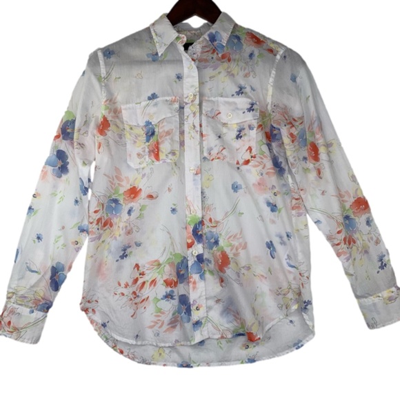 Lauren Ralph Lauren Tops - Lauren Ralph Lauren Women's White Watercolor Floral Button-Up Shirt Size Medium